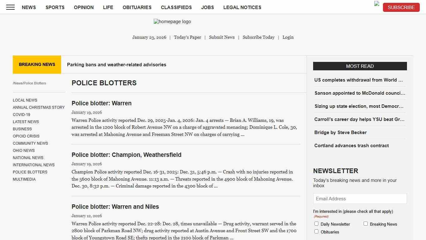 Police Blotters News, Sports, Jobs - Tribune Chronicle