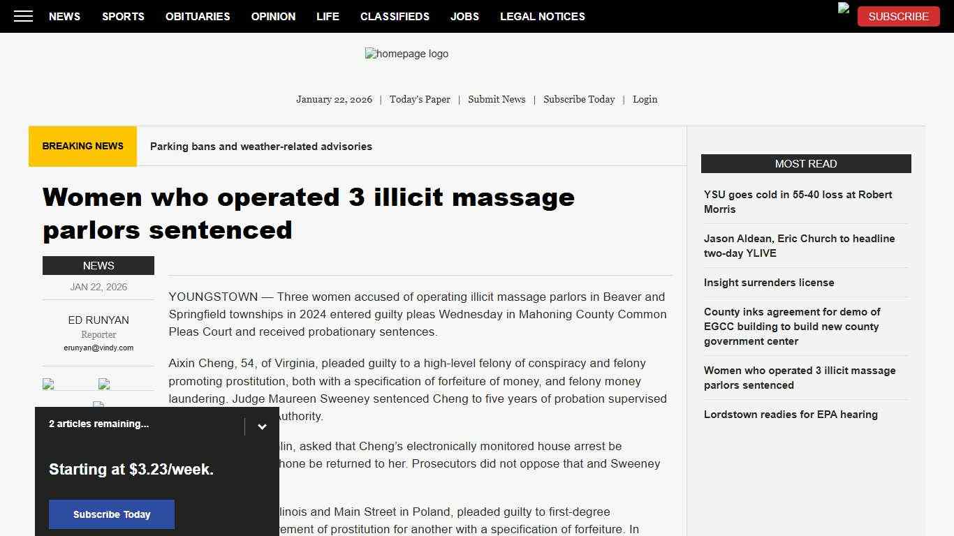 Women who operated 3 illicit massage parlors sentenced News, Sports, Jobs - The Vindicator