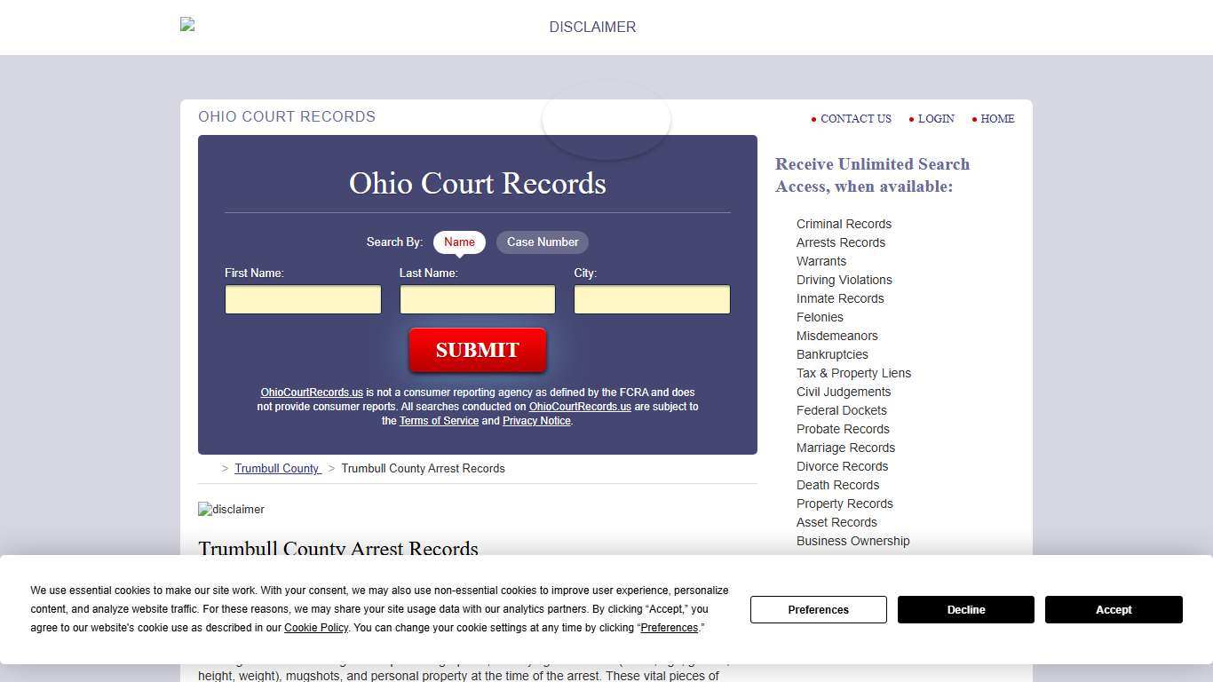 Trumbull County Arrest Records OhioCourtRecords.us